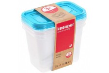 keeeper Lot de 3 Boites Fraicheur, 3 x 1 l, 15,5 x 10,5 x 11,5 cm, Fredo Fresh, Bleu Transparent