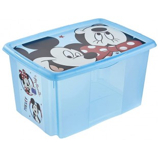 keeeper Mickey Boite de Rangement avec Couvercle, Pivotante et Empilable, Pour Enfants, 45 L, Paulina, Bleu Transpare