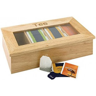  Boite a  the - boite en bois avec fenetre, boite de rangement pour sachets de the, 4 compartiments pour 30 sachets de the envel