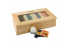  Boite a  the - boite en bois avec fenetre, boite de rangement pour sachets de the, 4 compartiments pour 30 sachets de the envel