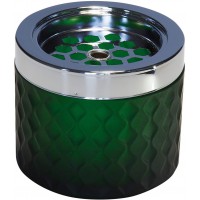 Cendrier wind, cendrier, en metal chrome, verre depoli, avec fermeture a  baionnette, Ø 9,5 cm, hauteur 8 cm, vert fonce