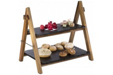 etagere/etagere - etagere a  2 niveaux en bois d'acacia avec deux assiettes en ardoise - pliable, lavable - convient egalement p