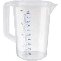 pichet doseur 1 litre, Ø 12 x H : 17 cm, pichet en plastique avec graduation en relief a  l'exterieur, poignee fermee, graduatio