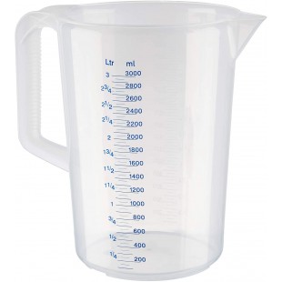 pichet doseur 3 litres, Ø 17,5 x H : 23,5 cm, pichet en plastique avec graduation en relief a  l'exterieur, poignee fermee, grad