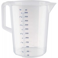Pichet doseur 5 litres, Ø 20,5 x H : 27,5 cm, pichet en plastique avec graduation en relief a  l'exterieur, poignee fermee, gra