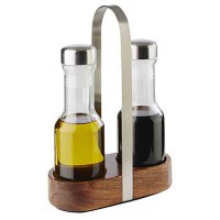  Set de burettes a  vinaigre et a  huile"Wood", Bocaux a  vinaigre et a  huile, poli mat, Bocal en verre avec couvercle en acier