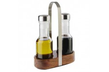  Set de burettes a  vinaigre et a  huile"Wood", Bocaux a  vinaigre et a  huile, poli mat, Bocal en verre avec couvercle en acier