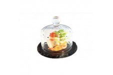 Plateau en ardoise naturelle avec couvercle en verre - plateau rond en ardoise avec couvercle en verre et pieds antiderapants, Ø