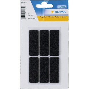 HERMA 15187 Lot de 6 patins en feutre rectangulaires pour meubles, parquets, stratifies et chaises Noir 15 x 45 mm