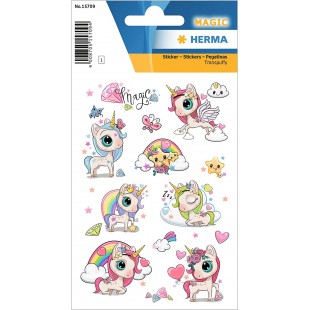 HERMA 15709 Puffy Stickers pour enfants Licorne enchantee (16 autocollants plastique mat) Autocollants permanents Motif d'etique