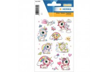 HERMA 15709 Puffy Stickers pour enfants Licorne enchantee (16 autocollants plastique mat) Autocollants permanents Motif d'etique