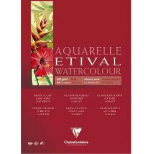 Bloc encolle de 10 feuilles de papier aquarelle Etival grain Classic, 200 g/m², A4