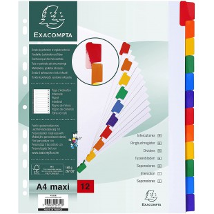 Lot de 20 : Exacompta - Ref. 4312E - Intercalaires en carte blanche 160g/m2 FSC® avec 12 onglets neutres en couleurs - renforces