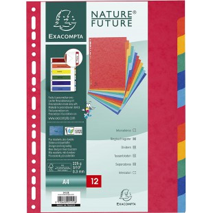 Exacompta - Ref. 1412E - Intercalaires en veritable carte lustree souple 225g/m2 FSC avec 12 onglets neutres - Format a  classer