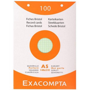 Exacompta 13658E Etui refermable de 100 fiches bristol 14.8 x 21 cm quadrillees perforees 5 x 5 couleurs assorties ( 25 vertes 2