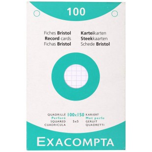 Exacompta 13602E Etui 100 Fiches Bristol Blanc 100/150 5x5 Perforee