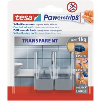 Tesa Powerstrips Crochet Jusqu'a  1 kg Transparent 2 x 5 cm + 4 Languettes LARGE Transparent/Chrome