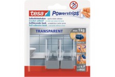 Tesa Powerstrips Crochet Jusqu'a  1 kg Transparent 2 x 5 cm + 4 Languettes LARGE Transparent/Chrome