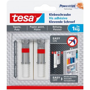 Tesa Vis Adhesives Ajustables pour Papier Peint et Platre - Pour Accrocher et Aligner des Objets jusqu'a  1 kg - Surfaces Delica