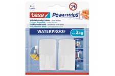 Tesa Powerstrips 2 Crochets rectangulaires Blanc + 2 Languettes Impermeable 59701-00003-00