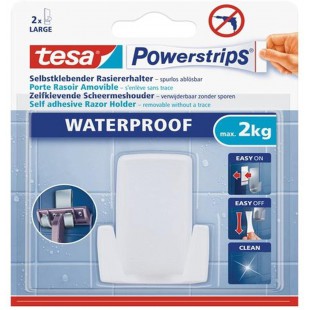 Tesa Powerstrips Porte Rasoir Metal Wave - Waterproof - Support de Rasoir Amovible en Acier Inox pour la Douche - Peut supporter