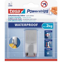 Tesa Powerstrips Crochet Adhesif Waterproof ZOOM - Crochet Amovible Mural en Acier Inoxydable, Waterproof pour la Douche et la S