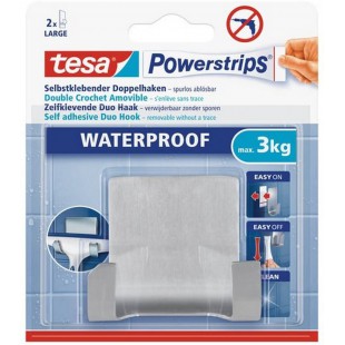 Tesa Powerstrips Crochet Double Auto-Adhesif Waterproof - Amovible, Haut Pouvoir de Fixation pour Objets Jusqu'a  3 Kg - Patere 