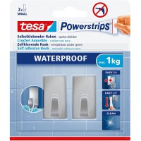 Tesa Powerstrips Crochets Auto-Adhesifs Waterproof Angulaire S - Set de 2 Crochets Muraux pour Cuisine et Salle de Bains - Accro