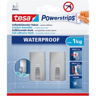 Tesa Powerstrips Crochets Auto-Adhesifs Waterproof Angulaire S - Set de 2 Crochets Muraux pour Cuisine et Salle de Bains - Accro