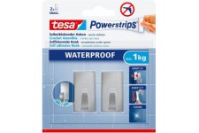 Tesa Powerstrips Crochets Auto-Adhesifs Waterproof Angulaire S - Set de 2 Crochets Muraux pour Cuisine et Salle de Bains - Accro