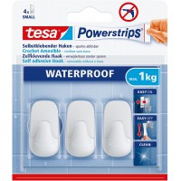 Tesa Powerstrips Crochets S Auto-Adhesifs Waterproof - Set de 3 Crochets Muraux pour Cuisine et Salle de Bains - Accroche Servie