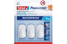 Tesa Powerstrips Crochets S Auto-Adhesifs Waterproof - Set de 3 Crochets Muraux pour Cuisine et Salle de Bains - Accroche Servie