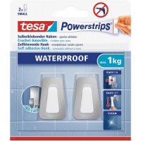 Tesa Powerstrips Crochets S Auto-Adhesifs Waterproof - Set de 2 Crochets Muraux pour Salle de Bains - Accroche Serviettes - Meta