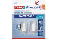 Tesa Powerstrips Crochets S Auto-Adhesifs Waterproof - Set de 2 Crochets Muraux pour Salle de Bains - Accroche Serviettes - Meta