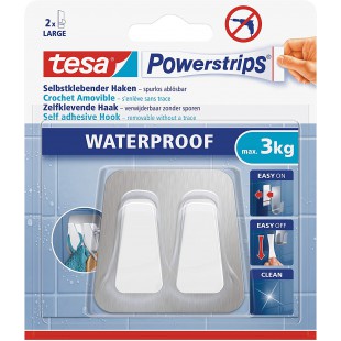 Tesa Powerstrips Crochet Double Auto-Adhesif Waterproof - Double Crochet Mural pour Cuisine, Salle de Bains - Accroche Serviette