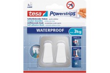 Tesa Powerstrips Crochet Double Auto-Adhesif Waterproof - Double Crochet Mural pour Cuisine, Salle de Bains - Accroche Serviette