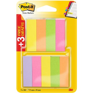Post-It Page 670-6 Lot de 9 paquets de 100 feuilles de marqueurs etroites Rose fluo/vert fluo/jaune fluo/orange fluo/violet fluo