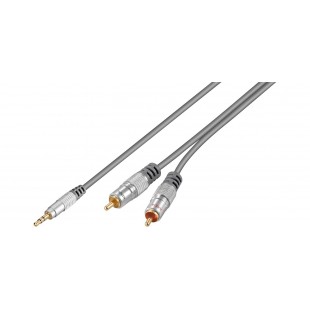 cable 3,5 mm mâle (3-pin, stéréo) 2x RCA mâle (audio gauche / droite)