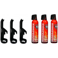 450233-3 Spray 3 x 750 ML + 3 Supports muraux Noirs - Extincteur de Voiture, Rouge, x Halterung, Set de 3