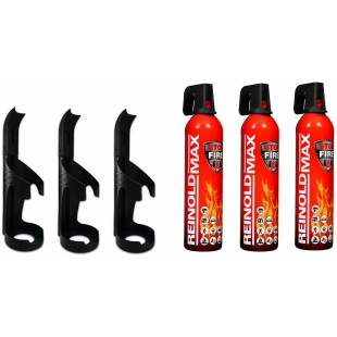 450233-3 Spray 3 x 750 ML + 3 Supports muraux Noirs - Extincteur de Voiture, Rouge, x Halterung, Set de 3