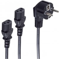 Type F/2 x C13 1.8m 1.8m Prise d'alimentation Type F Coupleur 2 x C13 Noir cable electrique - Cables electriques (1,8 m, Male/Fe