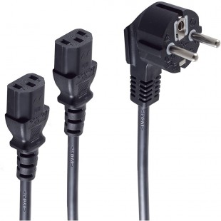 Type F/2 x C13 1.8m 1.8m Prise d'alimentation Type F Coupleur 2 x C13 Noir cable electrique - Cables electriques (1,8 m, Male/Fe