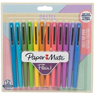 Blister de 12 stylos feutre Flair Original, pointe M 0,8 mm, encres 12 coul. pastel