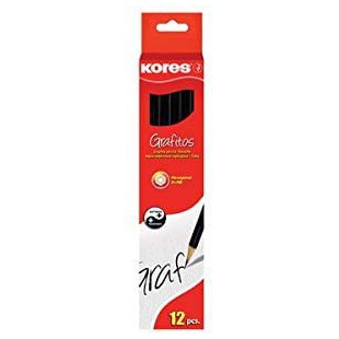KORES Lot de 12 Crayons Grafitos Hexagonal Bout Gomme HB