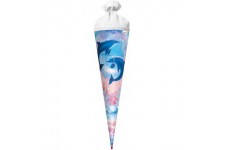 Cornet surprise de 70 cm - Motif dauphins - Avec fermeture en feutre - Pour la rentree scolaire