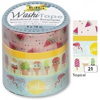 26421 Ruban adhesif decoratif de papier washi tape Tropical, Lot de 4