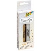 36204 - Lot de 2 stylos a  perles dores et argentes de 30 ml chacun de couleur en or et argent, pour points de couleur 3D sur pa