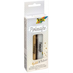 36204 - Lot de 2 stylos a  perles dores et argentes de 30 ml chacun de couleur en or et argent, pour points de couleur 3D sur pa