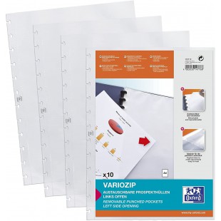 74431 Pochettes perforees A4 manageMe, PP 0,08 mm avec Vario Zipp, Lot de 10, transparent, Transpartent Modele : ManageMe! - Poc