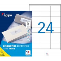 Apli Agipa - Boite etiquettes Adhesives Blanches Multi-Usages Coins Droits - Certifie FSC - Anti-bourrage - 70 x 35 mm - 2400 et